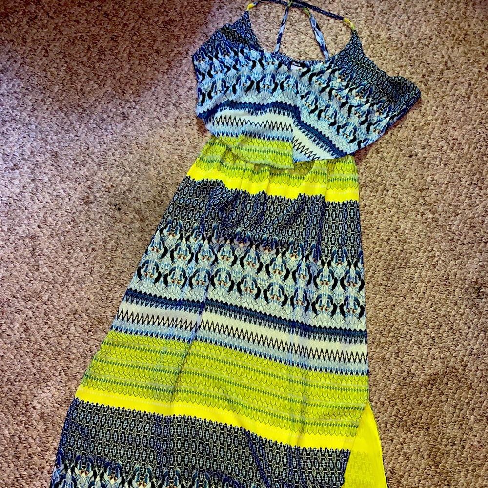Multi colored maxi dress with side slit-medium